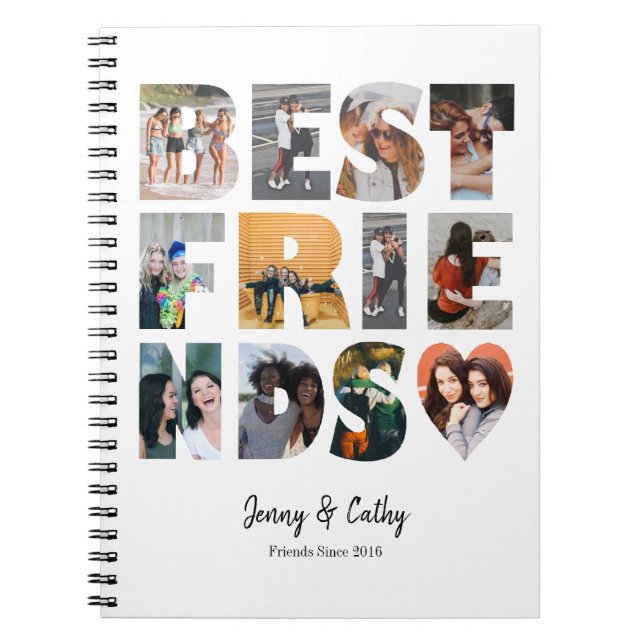 Modern Best Friend BFF 12 Photo Collage Besties Notebook (Front)