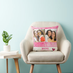 Modern Best Friend Pink and Gold Photo Collage Cushion