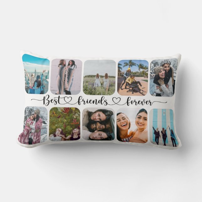 Modern Best Friends 10 Photo Template Lumbar Cushion (Front)