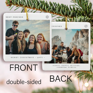 Modern best friends 2 photo keepsake holiday ceramic ornament