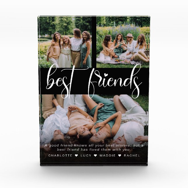 Modern Best Friends 3 Photo Collage & Custom Text (Front)