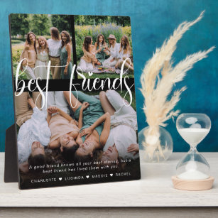 Modern Best Friends 3 Photo Collage & Custom Text Plaque