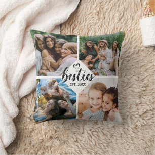 Modern Best Friends 4 Photo Collage Besties Cushion