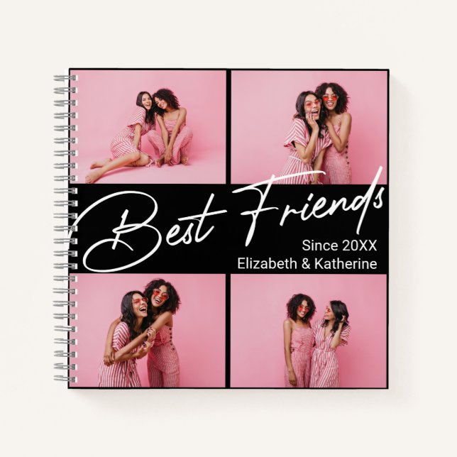 Modern Best Friends 4 Photo Collage Gift Notebook (Front)