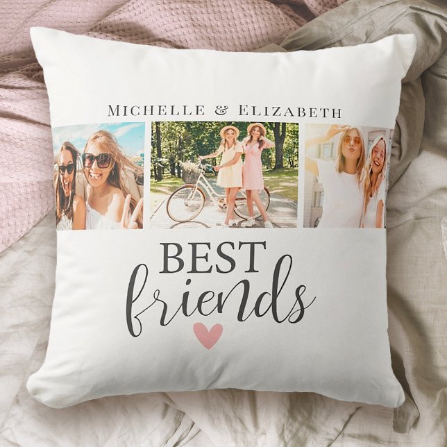 Modern Best Friends Best Friends Photo Collage Cushion (This pillow makes an awesome gift for your bestie! personalize it with fun photos and your names)