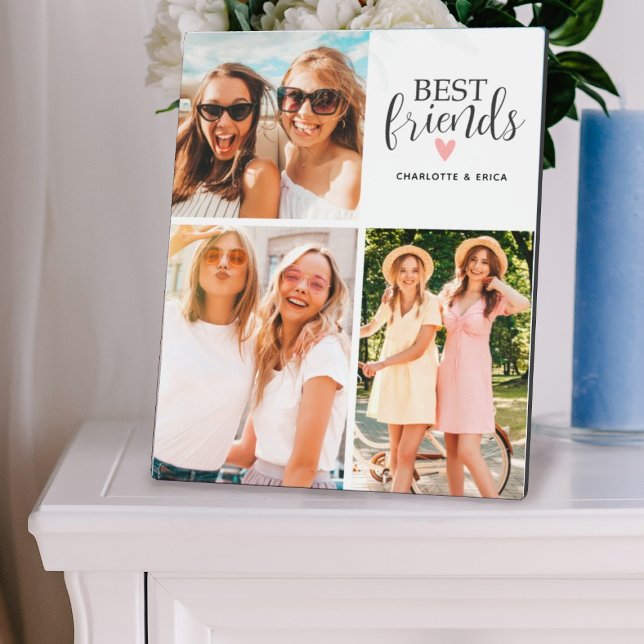 Modern Best Friends Besties Photo Collage Plaque (create a pretty photo plaque for your bestie and personalize it with your names.)