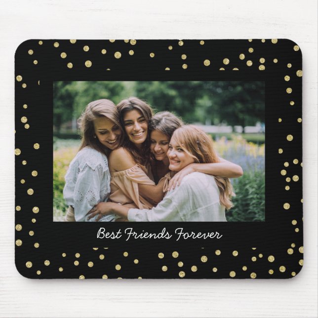 Modern Best Friends BFF Besties Photo Black Gold  Mouse Mat (Front)