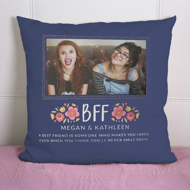 Modern Best Friends BFF Photo Cushion (A cute best friends photo pillow. personalize it with your names and a short message.)