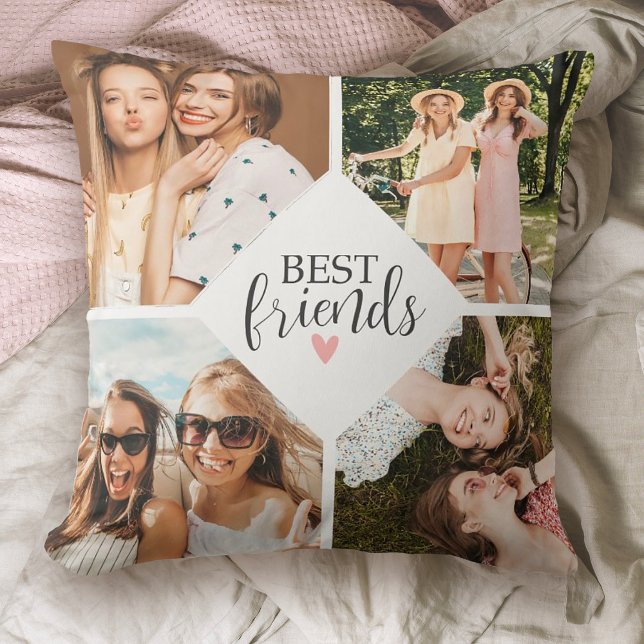 Modern Best Friends Bff Script Photo Cushion (A cute best friends photo collage pillow makes a great gift!)