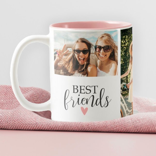 Modern Best Friends Chic Script Photo Two-Tone Coffee Mug (Photo mugs make a cute gift for your best friend.)