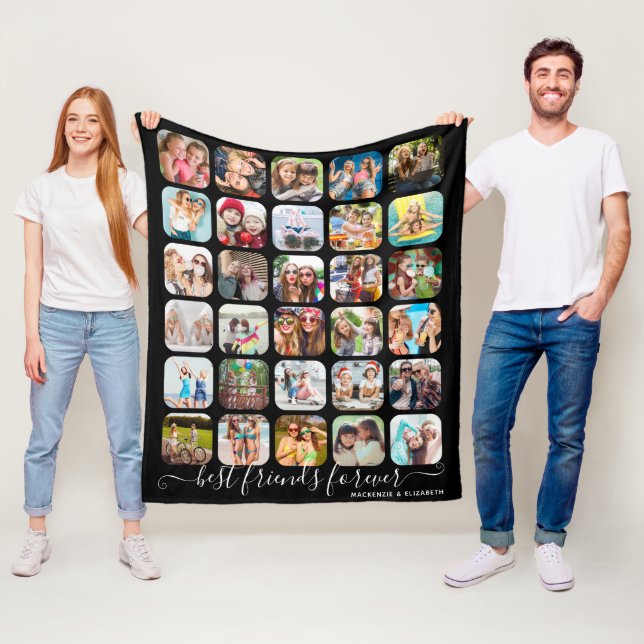 Modern BEST FRIENDS FOREVER 30 Photo Collage Fleece Blanket (In Situ)