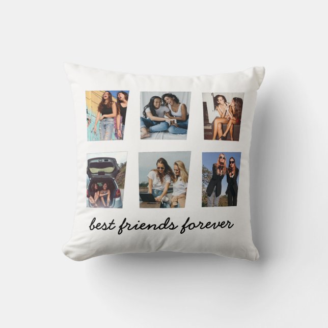 Modern Best Friends Forever 6 Photo Collage Throw Cushion (Front)