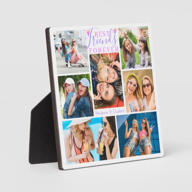 Modern BEST FRIENDS FOREVER 7 Photo Purple Pink Plaque (Front)