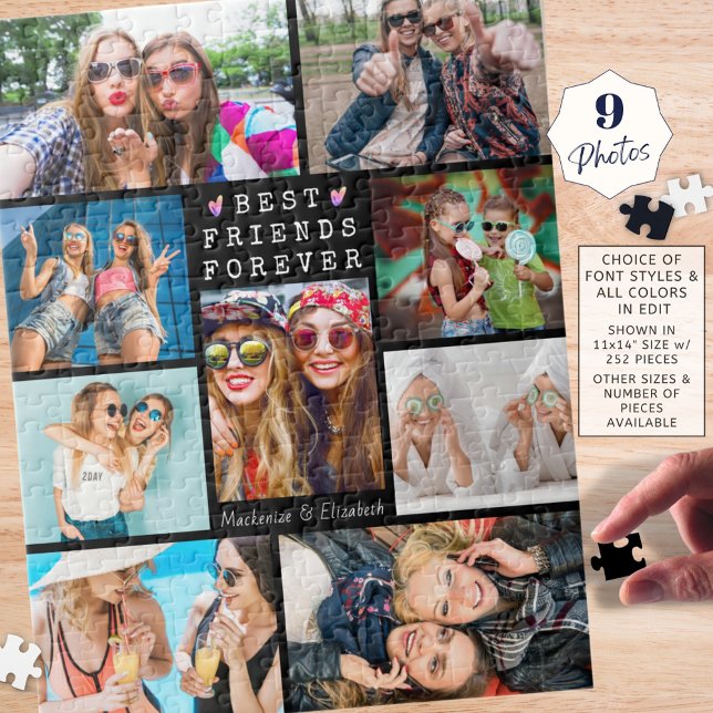 Modern BEST FRIENDS FOREVER 9 Photo Collage Black Jigsaw Puzzle (Creator Uploaded)