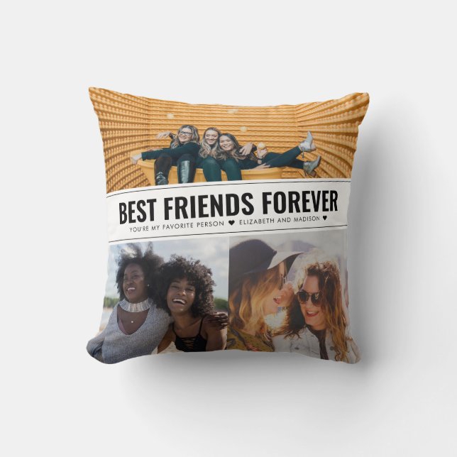 Modern Best Friends Forever BFF 3 Photo Collage Cushion (Front)