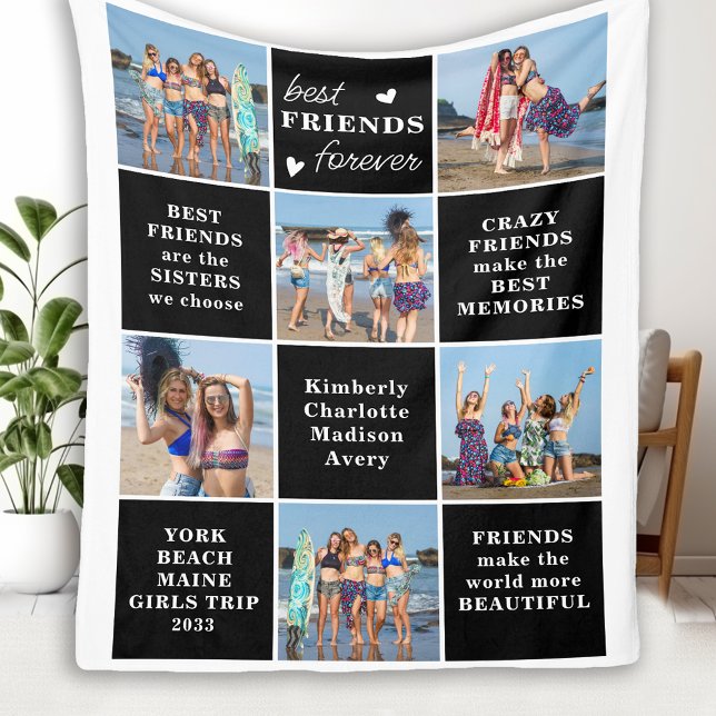 Modern Best FRIENDS Forever Custom Photo Collage Fleece Blanket (Creator Uploaded)