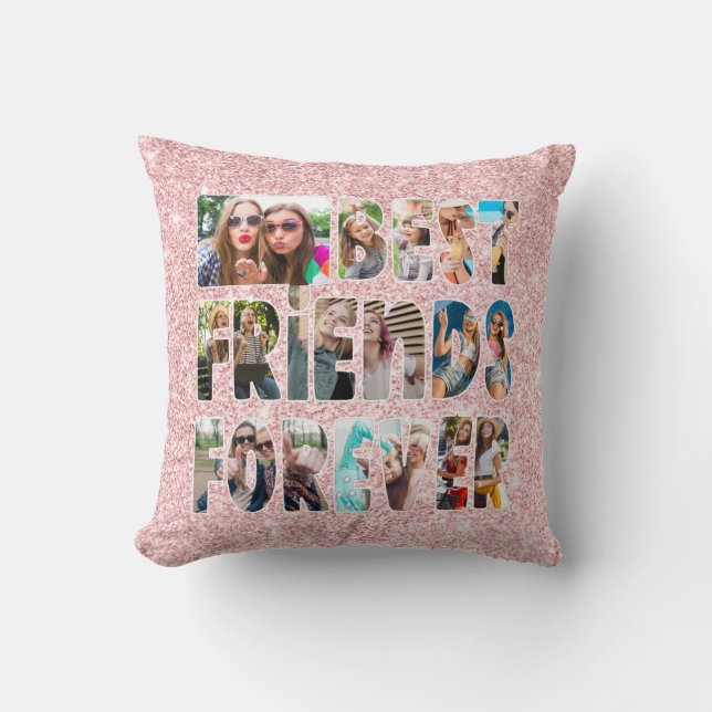 Modern BEST FRIENDS FOREVER Letters Photo Glitter Cushion (Front)