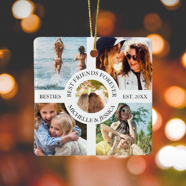 Modern Best Friends Forever Photo Collage | Bestie Ceramic Ornament (Creator Uploaded)