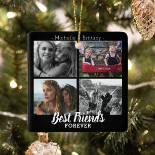 Modern Best Friends Forever Photo Collage   Bestie Ceramic Ornament