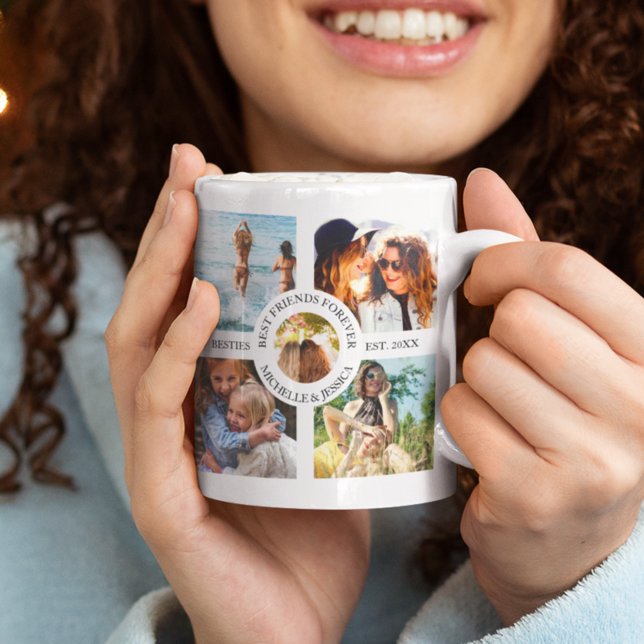 Modern Best Friends Forever Photo Collage | Bestie Coffee Mug (Creator Uploaded)