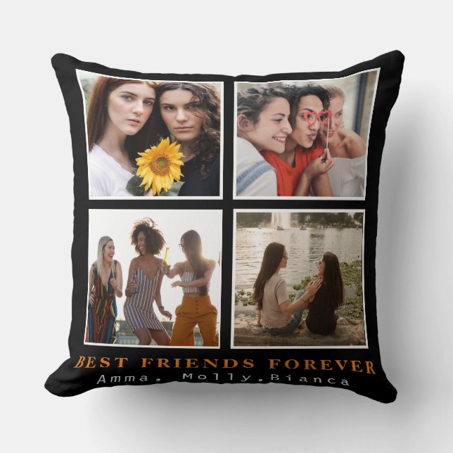 Modern Best Friends Forever Photo Collage | Bestie Cushion (Front)