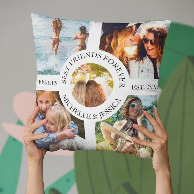 Modern Best Friends Forever Photo Collage | Bestie Cushion (Creator Uploaded)