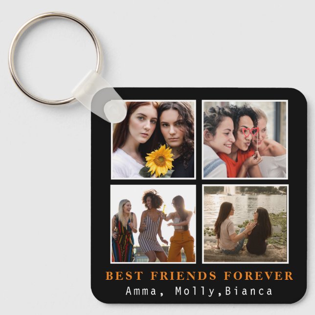 Modern Best Friends Forever Photo Collage | Bestie Key Ring (Front)