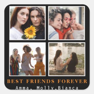 Modern Best Friends Forever Photo Collage   Bestie Square Sticker