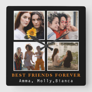 Modern Best Friends Forever Photo Collage Bestie Square Wall Clock