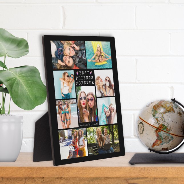 Modern BEST FRIENDS FOREVER Photo Collage Black Plaque (Creator Uploaded)