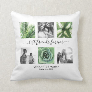 Modern best friends forever photo collage cushion