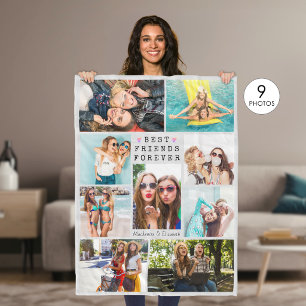 Modern BEST FRIENDS FOREVER Photo Collage Gray Fleece Blanket