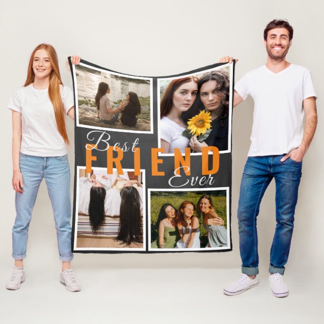 Modern BEST FRIENDS FOREVER Photo Collage Grey Fleece Blanket (In Situ)