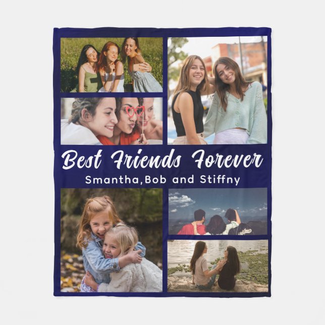 Modern BEST FRIENDS FOREVER Photo Collage Names Fleece Blanket (Front)
