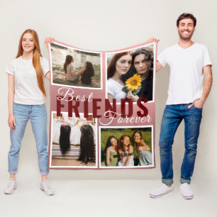 Modern BEST FRIENDS FOREVER Photo Collage Pink Fleece Blanket