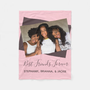 Modern Best Friends Forever Photo Pink and Purple Fleece Blanket