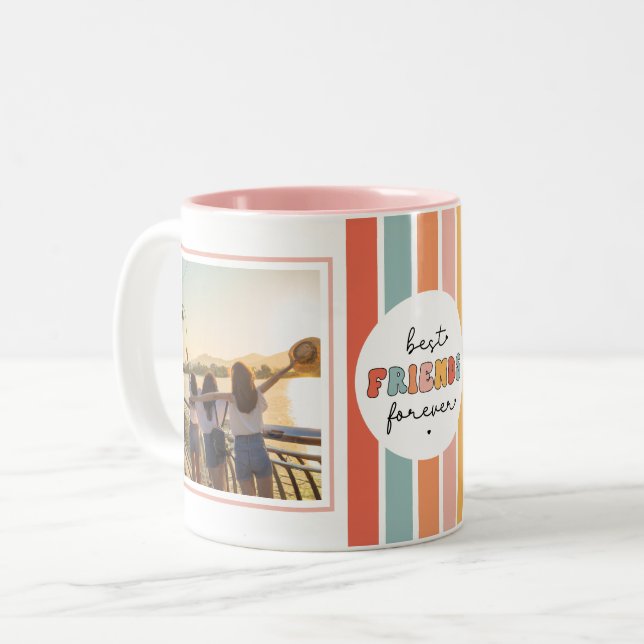 Modern Best Friends Forever Retro Custom Photo Two-Tone Coffee Mug (Front Left)