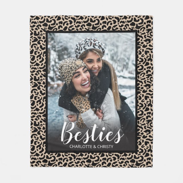 Modern Best Friends Leopard Print Photo Fleece Blanket (Front)