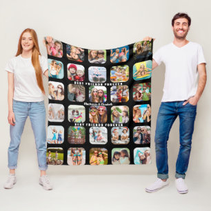 Modern Best Friends Photo Collage Black MEDIUM Fleece Blanket