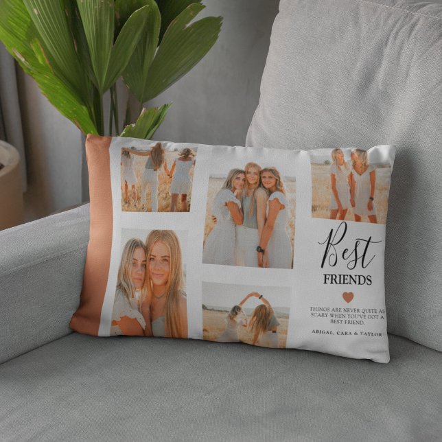 Modern Best Friends Photo Grid Keepsake Gift Lumbar Cushion (Creator Uploaded)