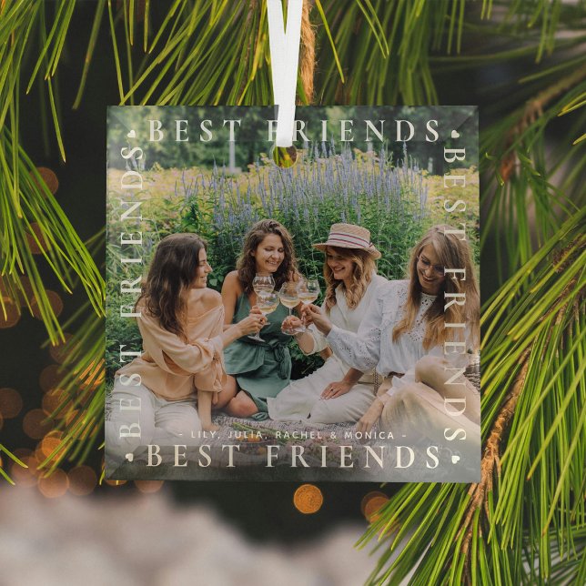 Modern Best Friends Photo & Name/s | Bestie Glass  Glass Tree Decoration (Creator Uploaded)