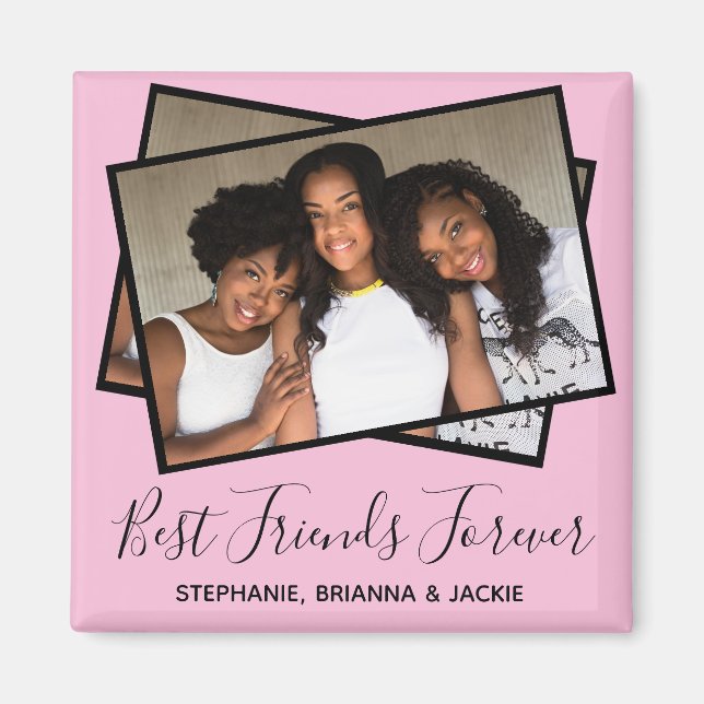Modern Best Friends Photo Personalised Fun Pink Magnet (Front)