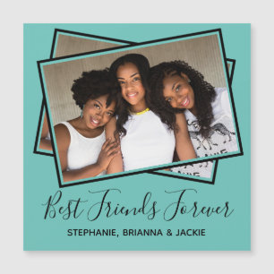 Modern Best Friends Photo Personalised Teal Magnet