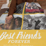 Modern Best Friends Photo | Yellow Fleece Blanket<br><div class="desc">Friendship fleece blanket featuring 4 photos of you and your bestie,  with the title "best friends forever",  and your names.</div>