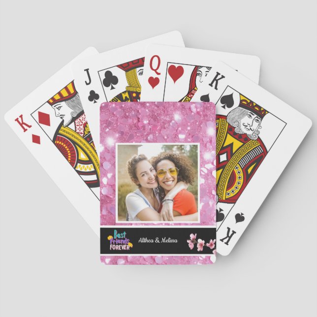 Modern Best Friends  Pink Customisable Photo  Playing Cards (Back)