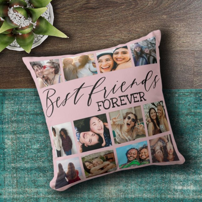 Modern Best Friends Pink Photo Collage  Cushion (Creator Uploaded)