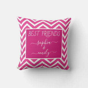 Modern Best Friends Script Name Pink Chevron Cushion