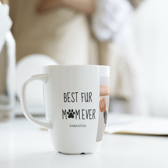 Modern Best Fur Mum Ever | Dog Photo Latte Mug (Creator Uploaded)
