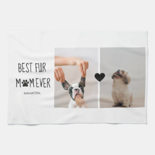 Modern Best Fur Mum Ever   Dog Photo Tea Towel