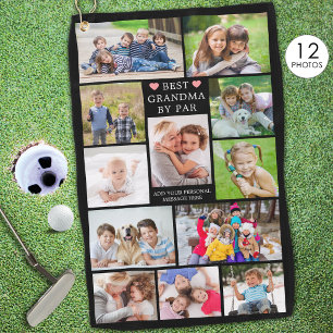 Modern BEST GRANDMA BY PAR 12 Photo Collage Custom Golf Towel